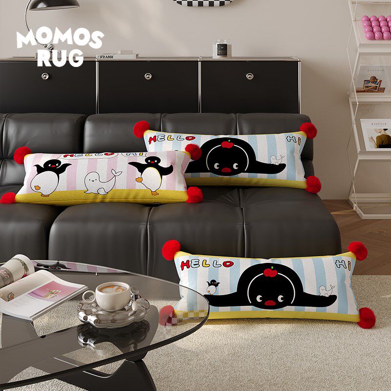企鹅海豹沙发客厅抱枕长条腰枕靠卡通氛围办公室家用车载午睡枕套