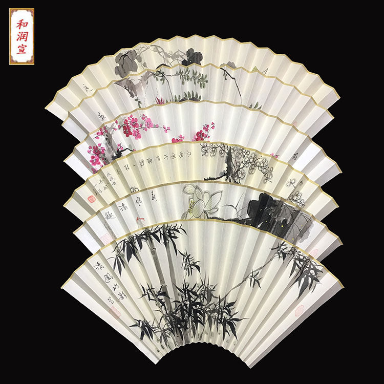 9/95寸18方苏工手绘扇面 人物花鸟工笔画背面书法苏州折扇扇面纸