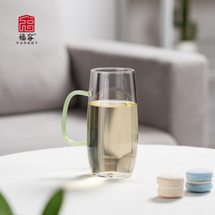 福容尊享杯泡茶杯高硼硅玻璃茶具耐高温办公室带把透明玻璃杯水杯