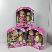 出口单 儿童仿真卡通娃娃玩偶女孩玩具 6.5寸玛莎与熊公仔套装