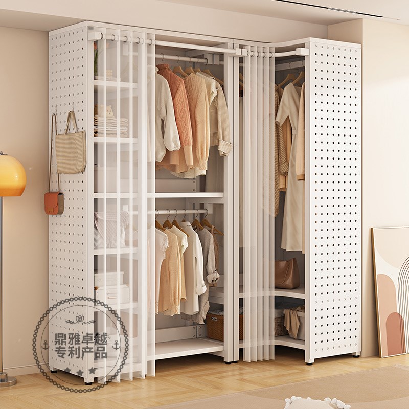 金属洞洞板衣帽间衣柜防尘帘转角衣帽架挂衣架一体卧室落地家用