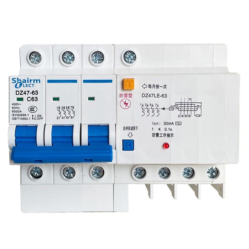 3V上海人民空气开关带漏电保护断路器3p三相四线P缺相防雷漏保