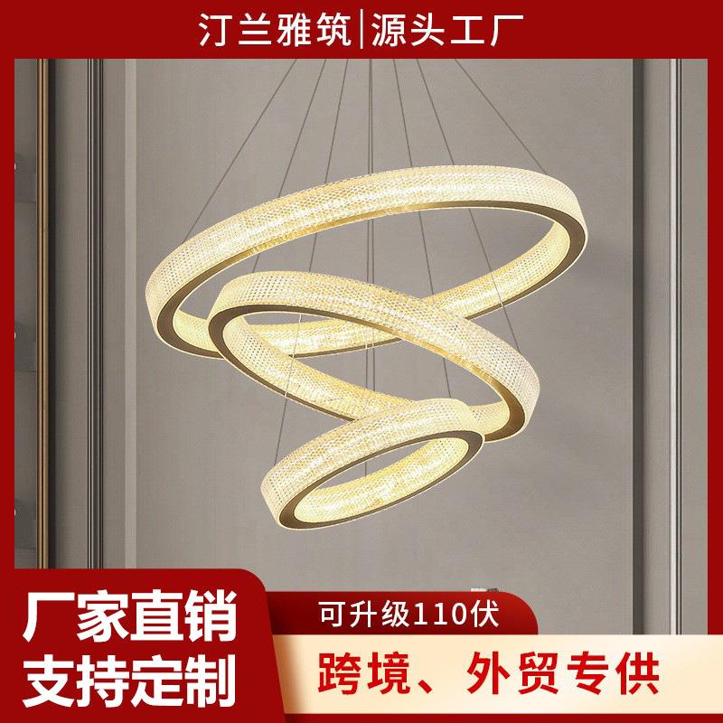 挑空别墅客厅大吊灯复式楼大厅简约loft楼梯灯长吊灯楼中楼水晶灯