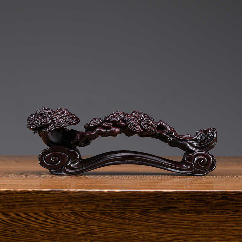 黑檀木雕灵芝如意摆件实木雕刻客厅办公室装饰红木工艺品开业礼品