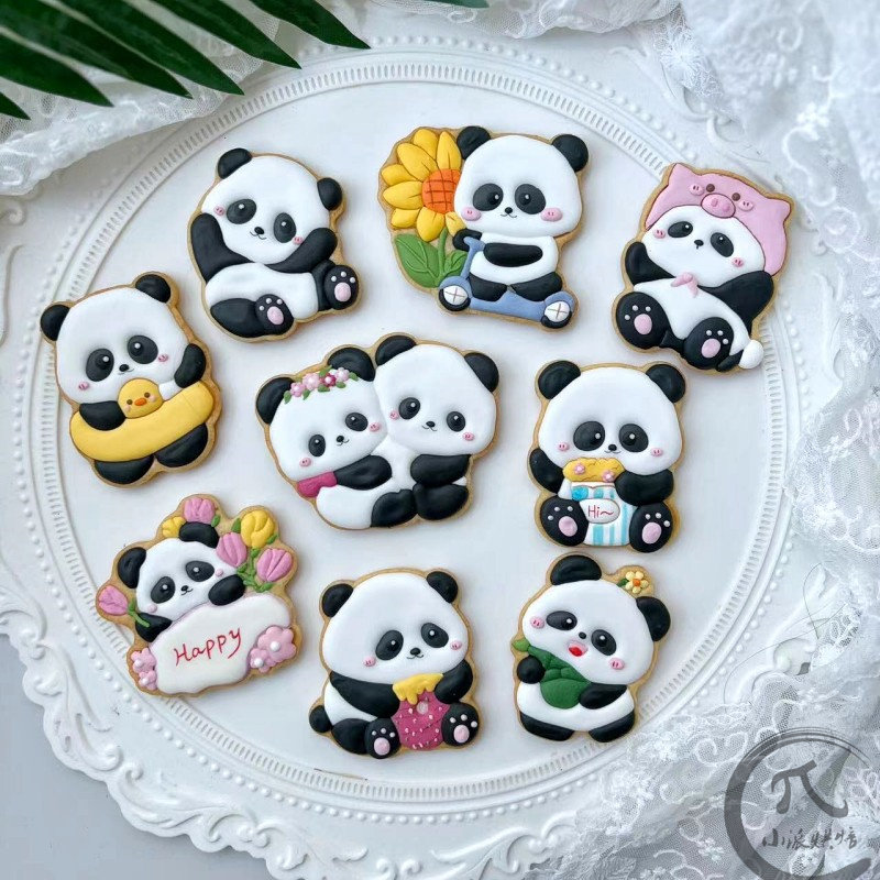 伊果国庆熊猫卡通潘达糖霜饼乾模具竹笋panda国庆宝宝印模郁金香