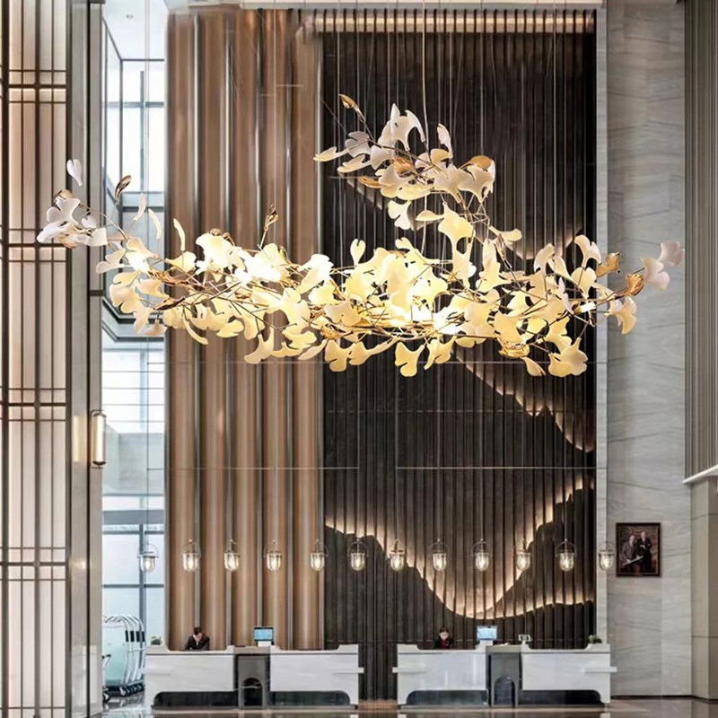 设计师餐厅吊灯艺术造型银杏叶吊灯别墅客厅酒店大堂宴会厅吊灯