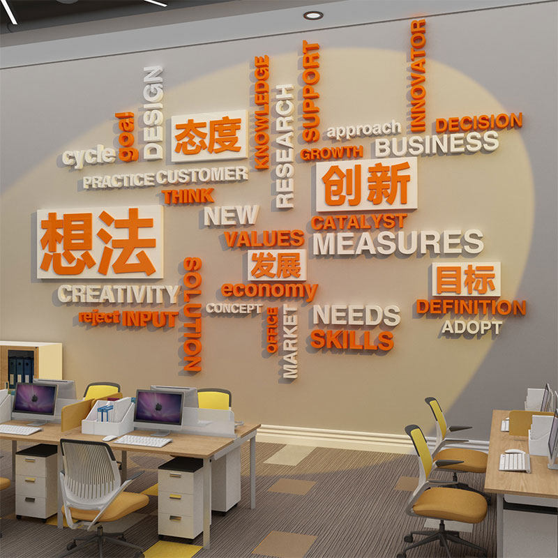 公司文化墙体办公室墙面装饰画氛围布置高级企业励志标语墙贴背景