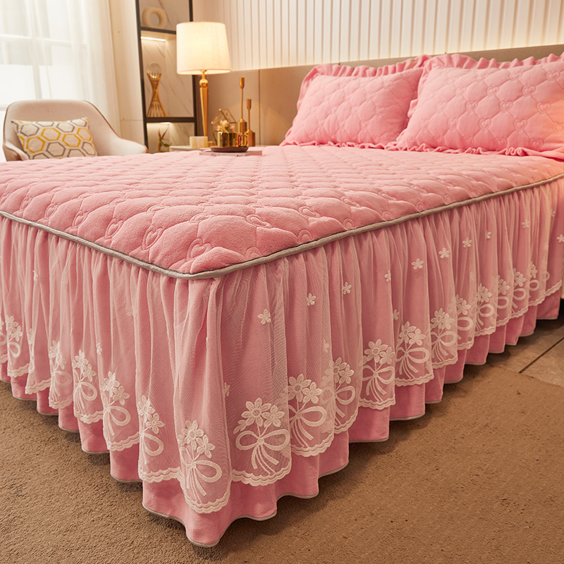 冬季珊瑚绒夹棉床裙单件加厚法兰绒床罩床床单床垫保护