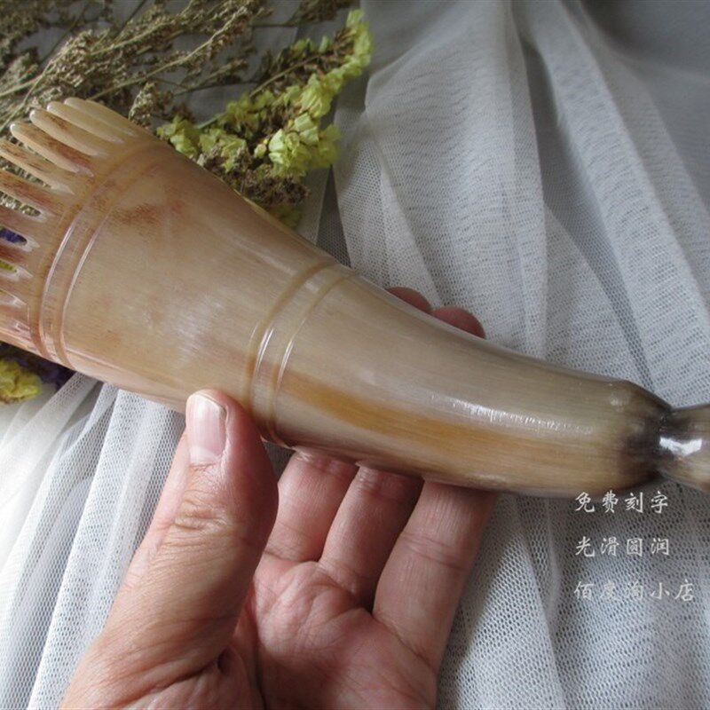 天然牦牛角梳子按摩梳长款筒梳头部经络头疗头皮洗头梳防静电脱发
