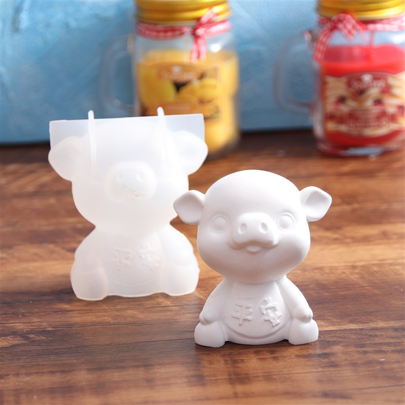 香薰石膏摆件滴胶模具镜面3D立体平安幸运淡定小猪猫DIY硅胶模具