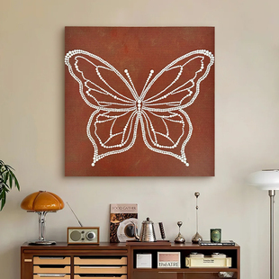 画玩美法式复古客厅中古珍珠蝴蝶挂画卧室立体手工diy成品装饰画