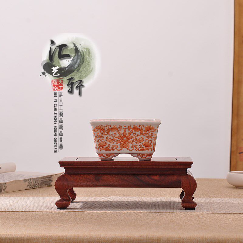 缅甸花梨现代明式长方奇石摆件客厅花瓶装饰茶壶盆景底座木质托架