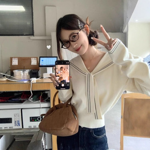 海军领披肩针织衫女装2025秋季新款感内搭毛衣上衣短款打底衫