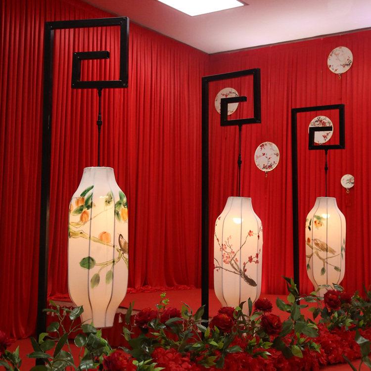 新款手绘弯钩灯笼路引中国风花鸟灯宫灯中式T台摆件创意婚庆道具
