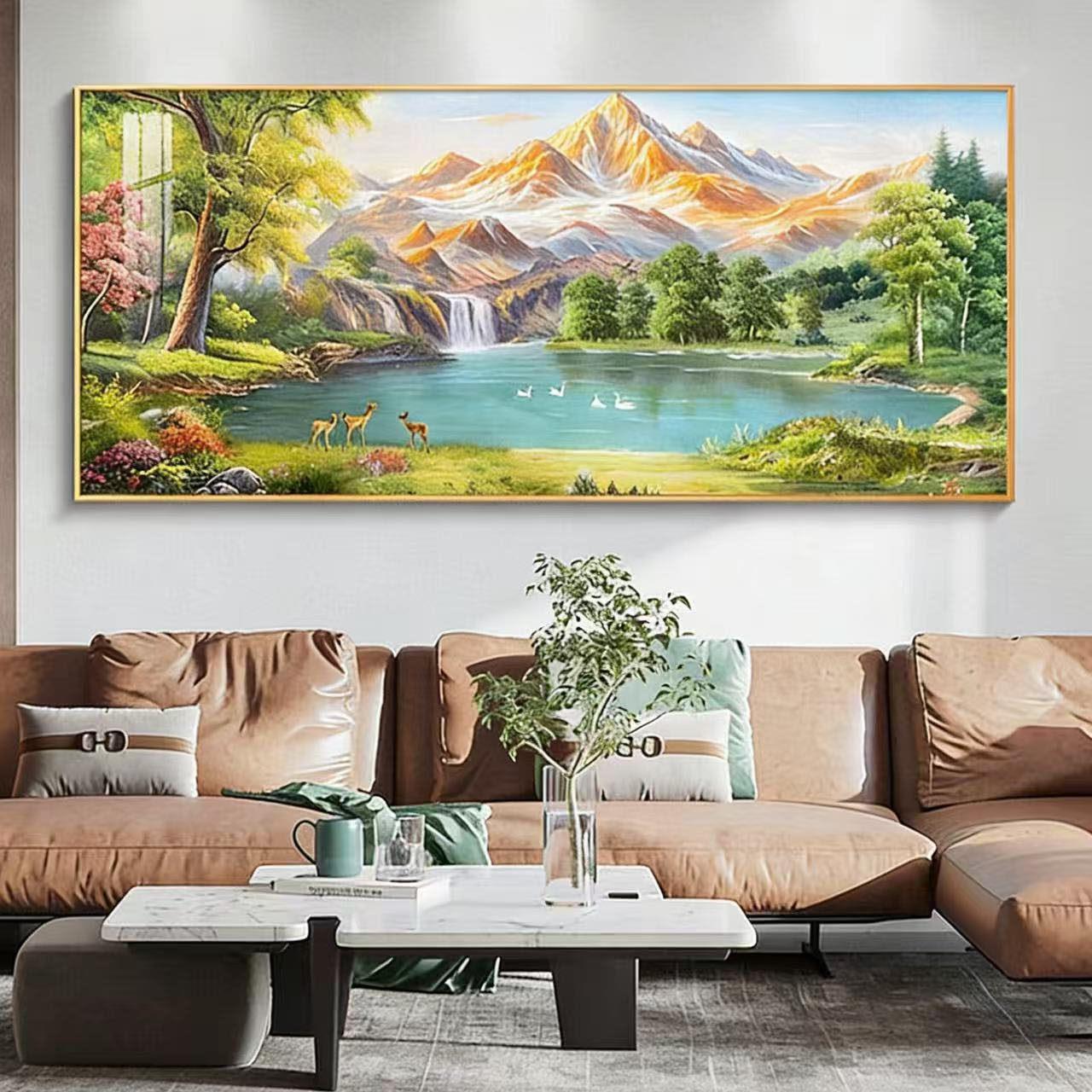 现代简约客厅装饰画聚宝盆山水风景轻奢办公室挂画现代背景墙壁画