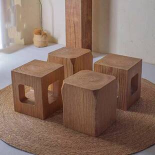 民木方形木墩矮凳古诧寂风复KHS客厅宿实摆件树墩花架酒店木桩底