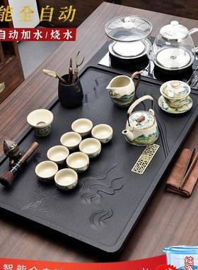 整石头茶盘套全自动底上EOH水一体装茶具家用人造乌金块石茶台部