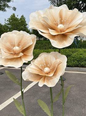 新款婚庆具橱大号礼丝网花泡沫花立杆舞66765台装饰花婚道布置窗