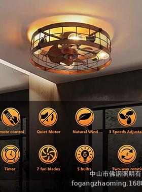 马逊2025年新款风古灯餐厅家用工业风吸顶灯室静卧音FTZ复风扇扇