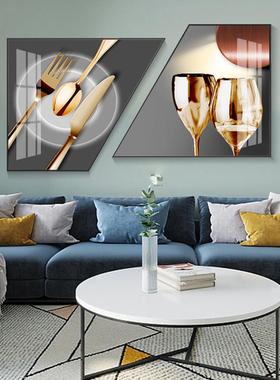 轻奢风创餐饰厅装时画现代简约高端饭厅壁画抽74735象意尚梯形挂