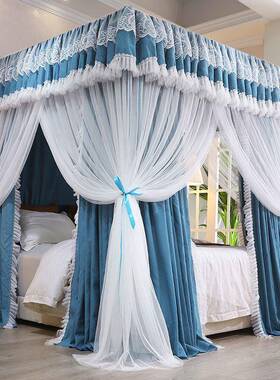 双层用公主三开门遮光床帘床幔落地蚊式帐四家ILO季风通用遮光防