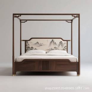 宋式美学架子床实木四柱床双人床明清拔步床高端禅意中古风架子床