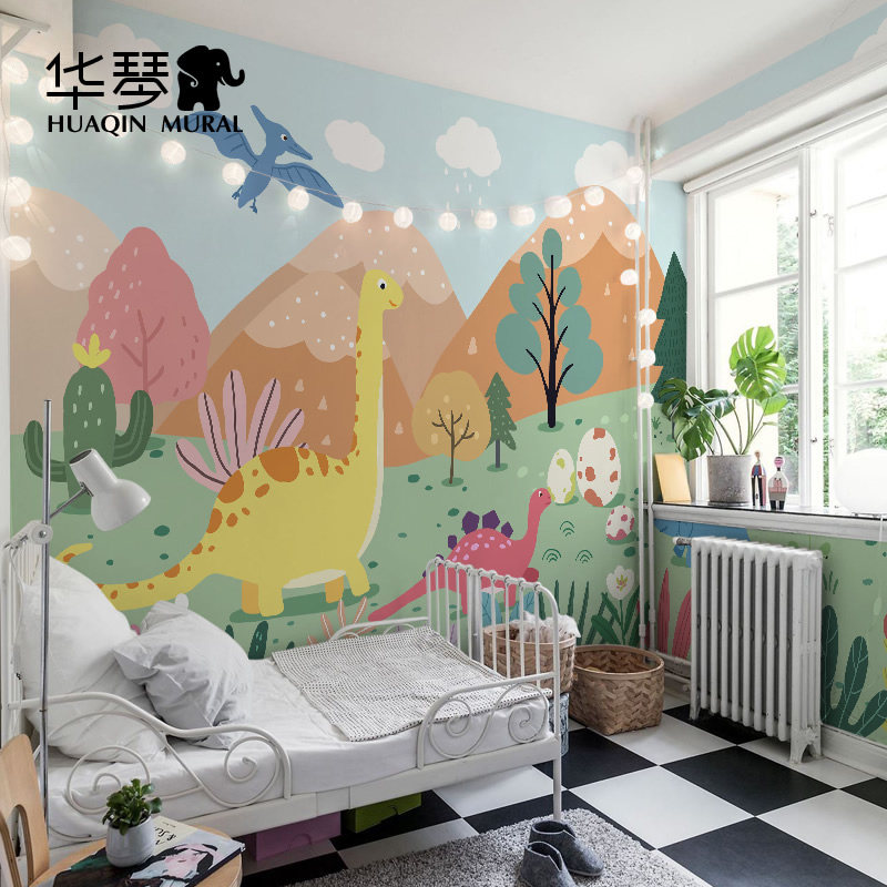 卡通恐龙图案游乐场幼儿园男孩女孩儿童房墙纸壁纸墙布壁布壁画