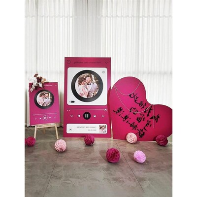 复古唱片机订婚宴布置装饰场景迎宾牌婚礼求婚kt板定制摆件背景墙