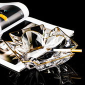 高档水晶玻璃描金烟灰缸大号家用客厅摆件烟碟办公室时尚 烟灰缸