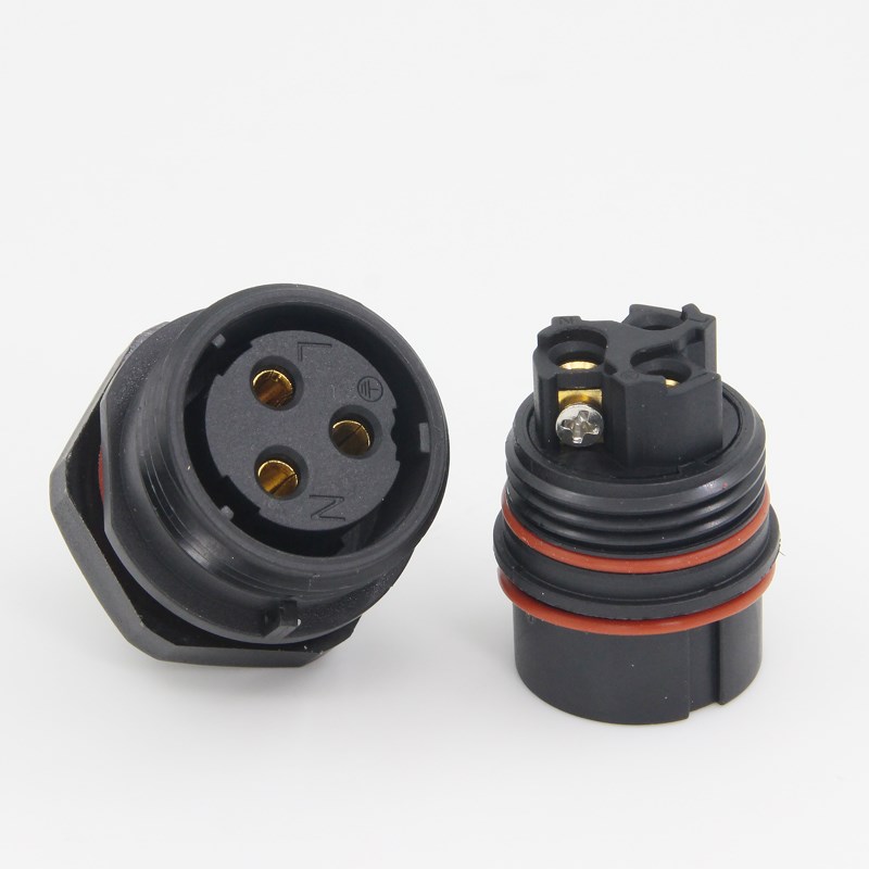 圆形LD20防水航空插头连接器螺丝免焊接2芯3针孔公母对接后螺母