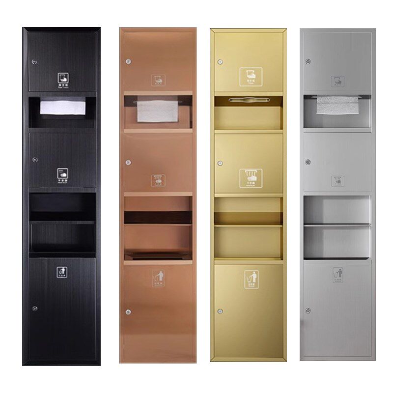 304不锈钢三合一擦手纸架嵌入式抽纸盒垃圾桶烘手器一体机手纸箱