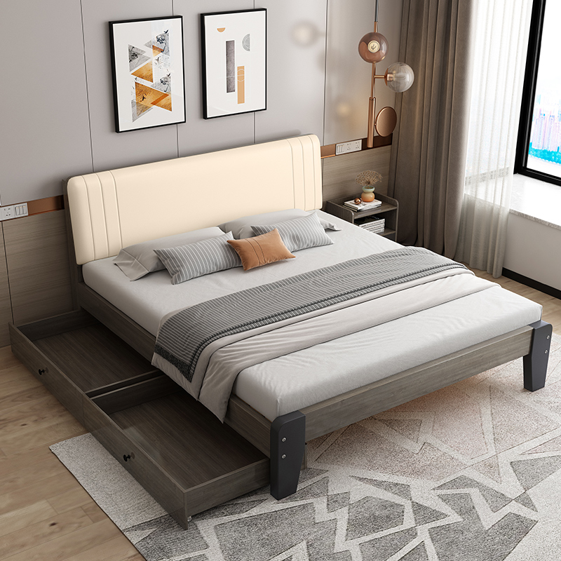 软包欧式实木床1.2米单人床1.8人大床现代简约家用经济型实木床