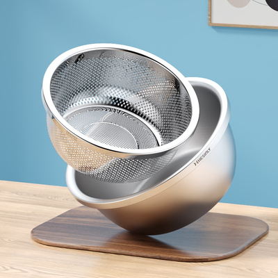 316不锈钢盆子漏盆套装304沥水篮大号淘米烘焙洗菜盆洗米漏筛套盆