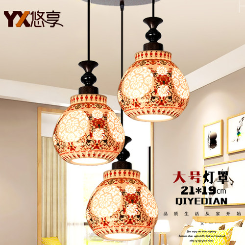 大号陶瓷餐厅吊灯具中式简约三头吧台吊灯创意仿古复式楼旋转吊灯
