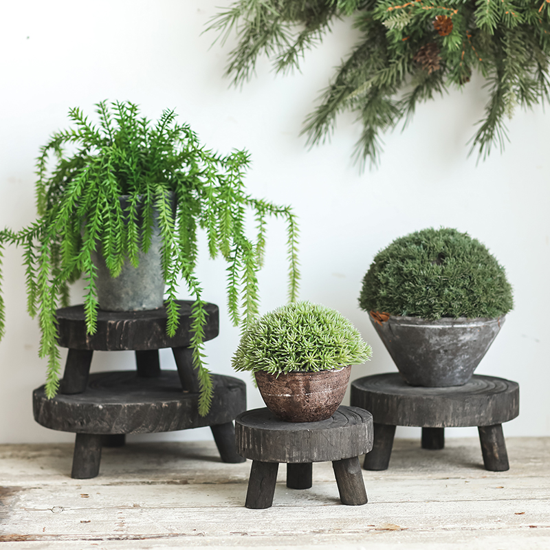 实木圆形三脚托盘诧寂风复古做旧茶盘食物摄影搭配道具拍照小物件