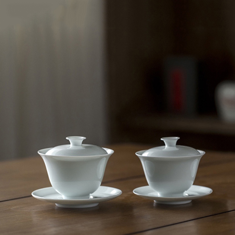 陶瓷盖碗青白瓷不烫手三才茶碗家用小号薄胎功夫茶具泡茶碗单个