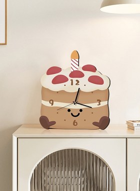 可爱创意桌面时钟摆件奶油风客厅电视柜装饰品钟表高级感家居好物