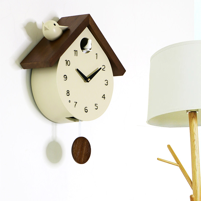 多帝家创意实木布谷鸟挂钟客厅钟表儿童卧室报时咕咕钟挂墙时钟新