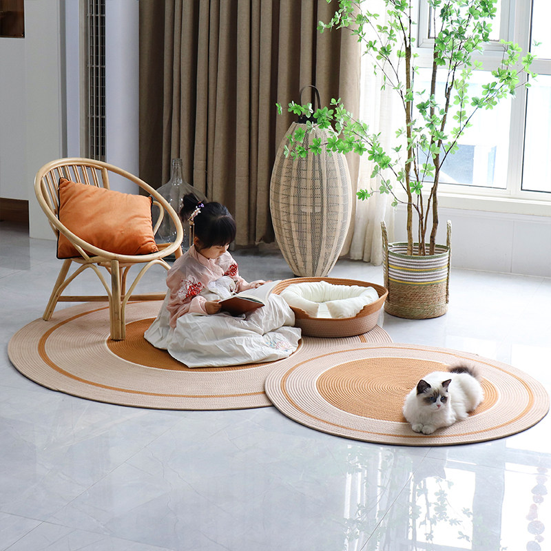 手工编织棉绳地毯装饰地垫客厅民宿椅子垫圆形茶几毯卧室床毯拍摄