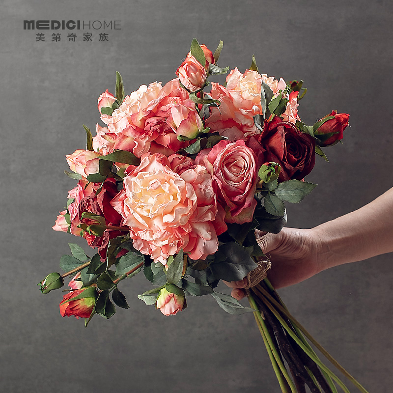 新款复古油画牡丹花艺套装古典玫瑰仿真花搭配组合餐桌茶几装饰品