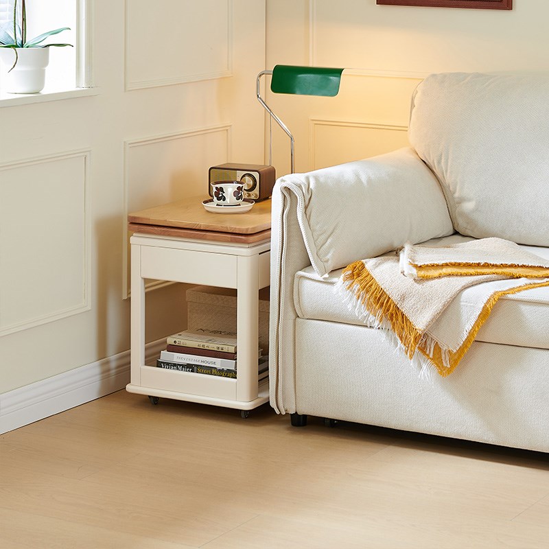 移动茶几小桌子可折叠移动小户型家用边几边柜原木风迷你推车