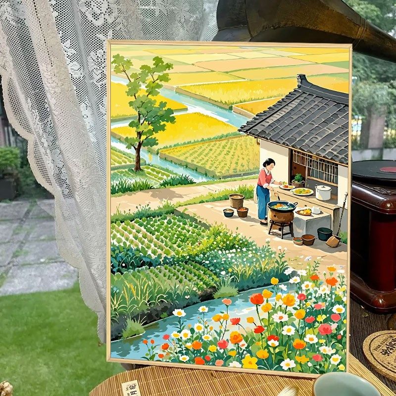 宫崎骏农村风景治愈系数字油画diy填充涂色手工绘丙烯油彩装饰画