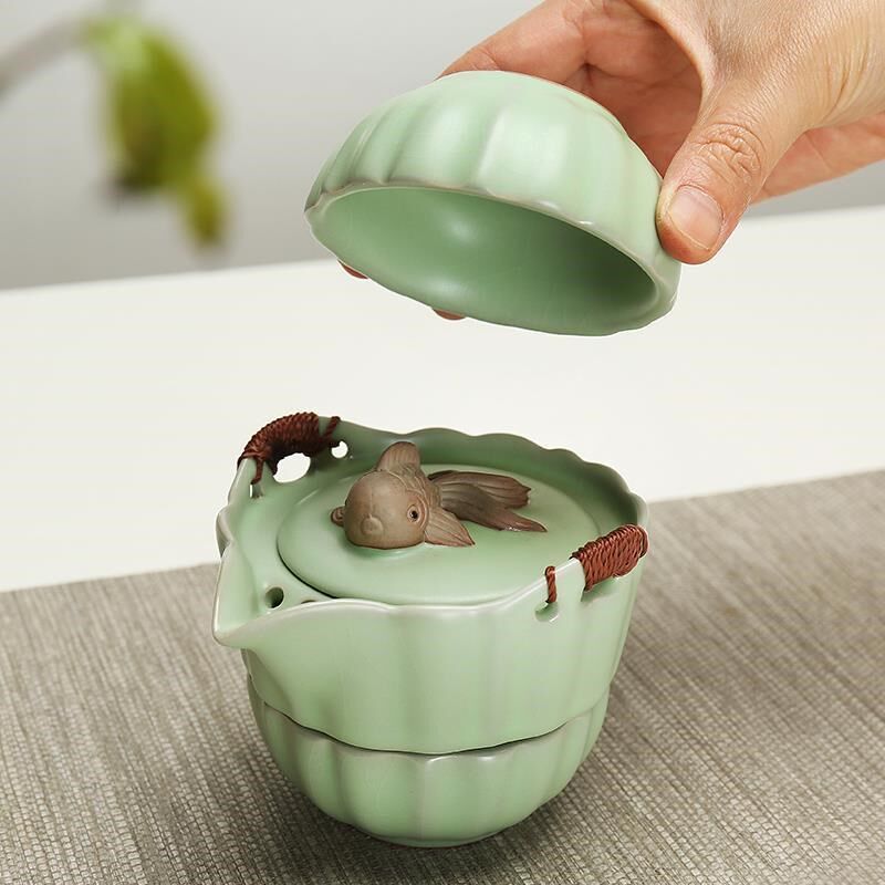 龙浔快客杯便携式旅行茶具套装一壶一二杯陶瓷茶壶家用小茶罐茶具