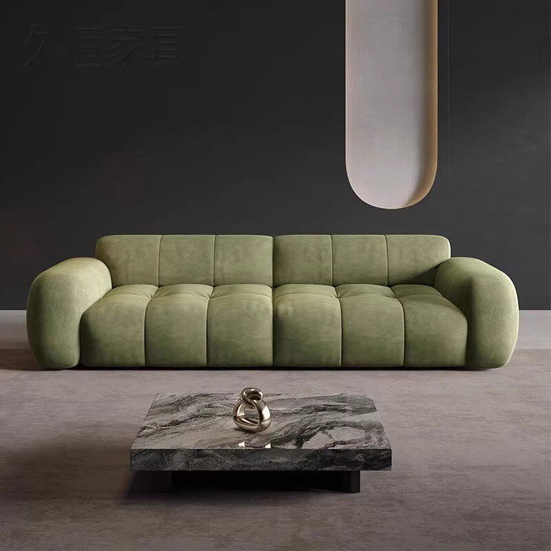 羽林木业奶油风丝绒布艺沙发意式极简客厅大小户型棉花糖直排沙发