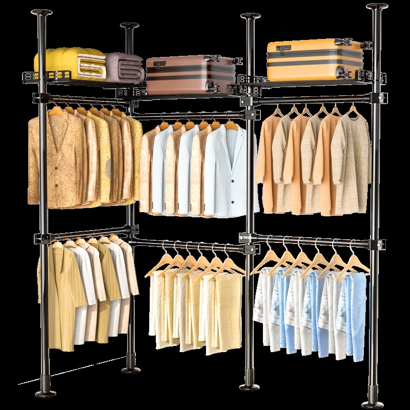 顶天立地挂衣架简易衣帽间室内金属架子落地置衣架卧室衣帽架
