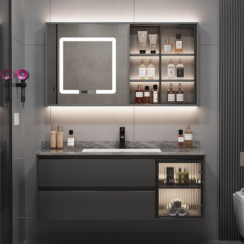 欧帝奴岩板陶瓷无缝一体台盆柜实木智能浴室柜洗手洗脸盆柜组合