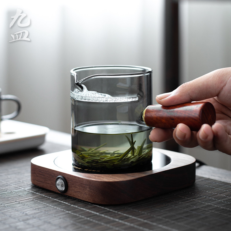 九皿玻璃公道杯家用绿茶泡茶器防烫侧把公杯茶漏一体过滤分茶器