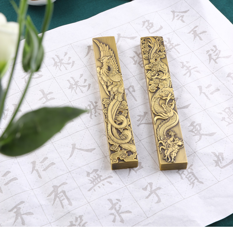 黄铜镇纸小楷毛笔镇尺可爱书法压纸镇尺可紫铜笔搁小摆件