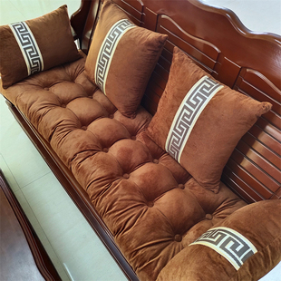 加厚毛绒红实木中式 沙发坐垫木头联邦椅坐垫单三人沙发座垫可定做