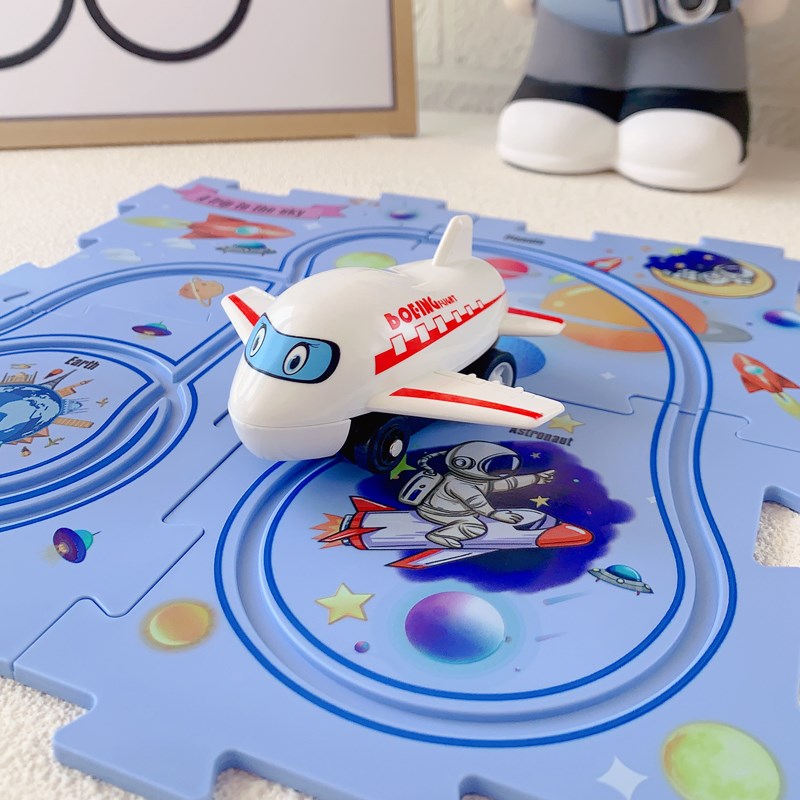 儿童益智轨道车DIY电动小车飞机玩具男孩女3-6岁宝宝拼图益智玩具